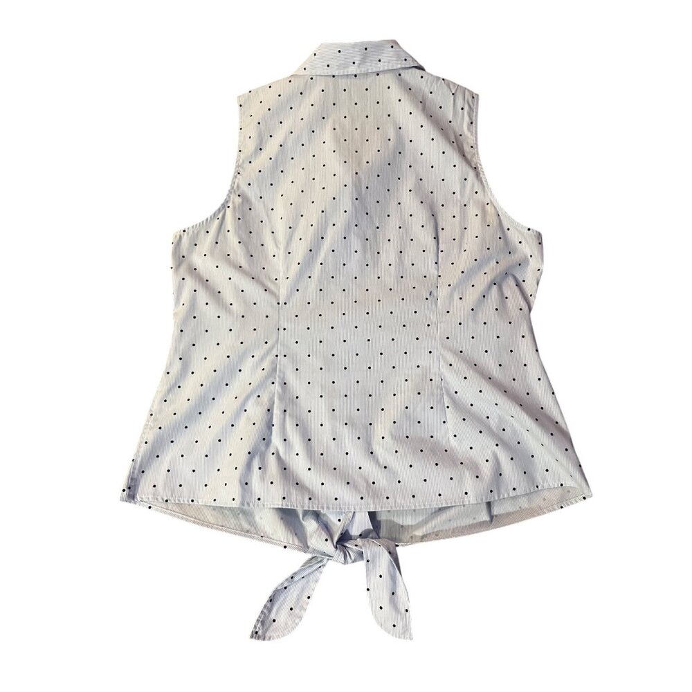 CJ Banks 1X Blue Striped Polka Dot Tie Front Blouse Used Sleeveless Casual - Picture 4 of 10